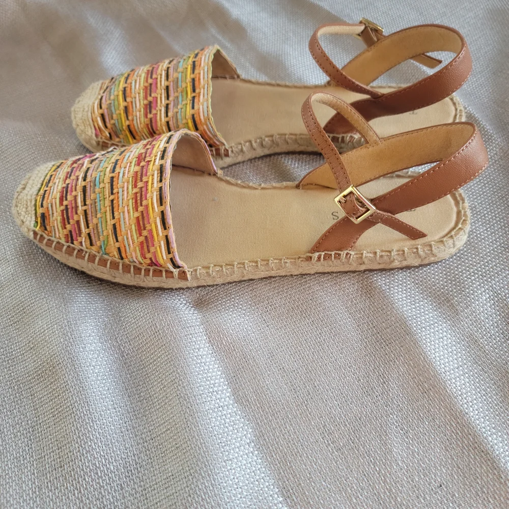 Talbots Izzy D'Orsay Woven Straw Espadrille Sandals - Multicolor Women's8.5 NWOB